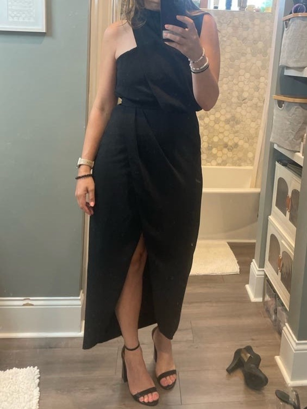 Black Halo EVE Floella Gown Formal Sleeveless Asymmetrical Maxi Dress